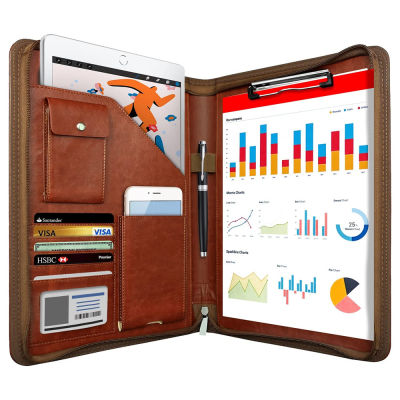 Smart Reusable Notebook A4 Dot Zippered Padfolio Organizer Leather Planner Folder Pockets Card Holders Multifunctional Business