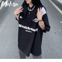 Molisa เสื้อแขนสั้น แขนสั้นเสื้อยืด เสื้อ poloการออกแบบสไตล์วิทยาลัยอเมริกัน วินเทจ2023 ใหม่ 071413