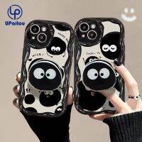 เคส UPaitou + แป้นหูช้างสำหรับไอโฟน15 14 13 12 11 Pro Max X Xr Xs Max 7 8 14 Plus SE 2020ลูกบอลถ่านหินตลกพร้อมอุปกรณ์เสริมสำหรับยึดฝาครอบป้องกันซิลิโคนสวยงามพร้อมสต็อก