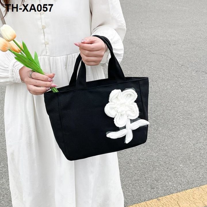 เกาหลี-ins-เฉพาะออกแบบกระเป๋าผ้าแคนวาสฮยอนอาแฮนด์เมดดอกไม้ขนาดเล็กกระเป๋าสะพายสบาย-ๆ-เรียบง่าย