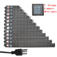 แถบพลังงาน PDU  หน่วยจำหน่ายไฟฟ้า  2-21AC IEC C13 เอาท์พุท  แอมป์มิเตอร์  สวิตช์จอแสดงผล LED สายต่อขยาย 2 เมตร ปลั๊กอเมริกา