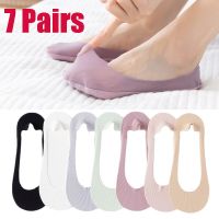 7 Pairs Summer Women Thin Invisible Boat Socks Silicone Non-Slip Invisible Crew Socks Solid Short Shallow Mouth Sock Low Cut Socks Tights