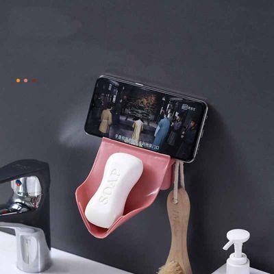 Creative Soap Holder With Hook Shower Dish Plates Storage Box With Drain Self Adhesive Plastic Supplies Bathroom Shelf Rack Tool Soap Dishes