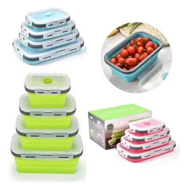 Silicone Folding Lunch Box with Lid Portable Picnic Camping Bowl Fruit Salad