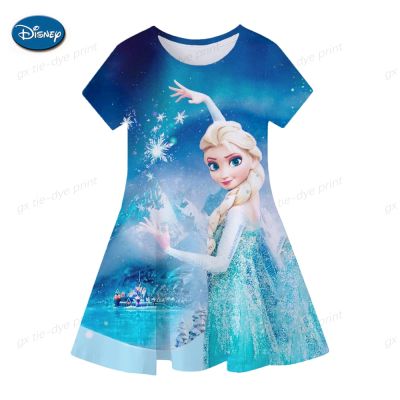 New Fashion 2-8Y Girls Dress Summer New Short Sleeve Frozen Princess Elsa Childrens Birthday Party Cosplay Dress