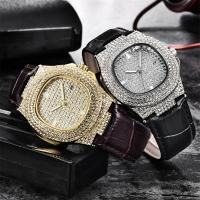 Mens Watch Fashion Leather Luxury Brand Diamond Quartz Watch