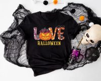 เสื้อยืดคอกลม LOVE Halloween Cotton คอกลมคุณภาพสูง