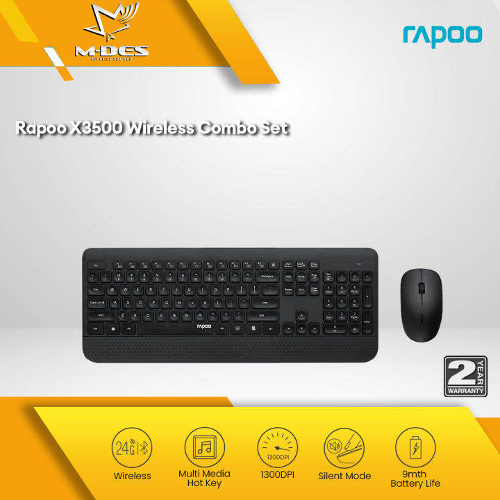 Rapoo X3500 2.4G Wireless Keyboard Mouse Combo 105 Keys Waterproof