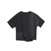 [EAM]  New Spring Summer Round Neck Half Sleeve Black Button Split Joint Loose Big Size T-shirt Women Fashion Tide JX500