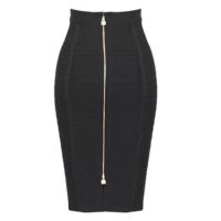 NAV Women High Waist Striped Bandage Knee Length Midi Pencil Skirt Solid Color Zipper Back Bodycon Stretchy Slim Fit Emp