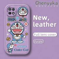 เคส Chenyyyka สำหรับ OPPO A15 A35 A15s 4G เคสลายการ์ตูนโชคดีบางรูปแมวน่ารักเคสโทรศัพท์นุ่มหนังเคสป้องกันกล้องฝาปิดด้านหลังเลนส์เต็มรูปแบบเคสกันกระแทก