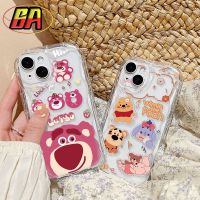 เคสด้านหลังป้องกันการกระแทกสำหรับ VIVO Y30i Y30 Y50 Y35 Y02S Y02 Y22S Y31 Y22 3D การ์ตูนน่ารักสตรอเบอร์รี่หมีเคสโทรศัพท์โปร่งใสนิ่ม