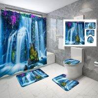 Bernicl Forest Waterfall Shower Curtain Set Nature Mountain Travel 4 Pcs Bathroom Non-Slip Bath Mat Toilet Cover