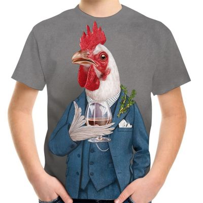 New 2022 Summer Children Animal Chicken Cock 3D Print Funny Cool T-Shirt Girls Boys Birthday T Shirts Clothes Kids Baby Tee Tops