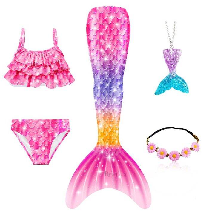 4 Colors 3 Pieces Girl Kids Mermaid Tail Swimmable Bikini Set Bathing ...