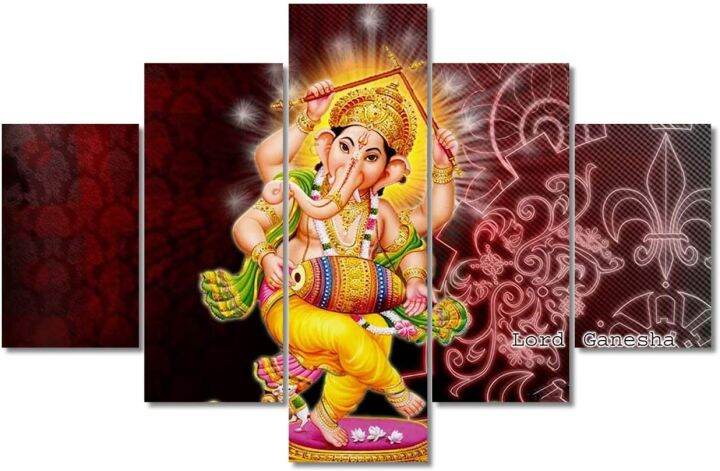 Lord Ganesha Wall Art Hinduism Cultural Pictures for Bedroom 5 Pieces ...