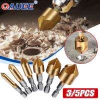 【hot】☽۩✜  Oauee 2/3/5PCS Counter Sink Bit Set 1/4 Shank 5 Flute Countersink Wood Chamfered Cutter Chamfer 6/19mm