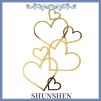 Shen เค้กแต่งงาน7ดวง,ตกแต่งหน้าเค้กมินิมอลสีทองหัวใจรักสีเงินปาร์ตี้