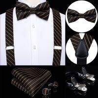 ปรับ6คลิปโลหะลาย Suspenders สำหรับ Man Party งานแต่งงานธุรกิจ Pre-Tied Bowtie เข็มกลัดชุดวงเล็บ Cufflinks DiBanGu