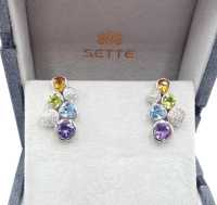 ERLME0193 [เซตเต้ โมด้า]ต่างหูพลอย Amethyst, Blue Topaz, Peridot, Citrin และ CZ ตัวเรือนเงิน สเตอริงค์ ซิลเวอร์ ชุบทองคำขาว 18K Gemstone Earrings