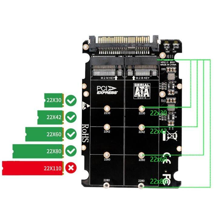 sff-8639-nvme-u-2-to-ngff-m-2-m-key-amp-b-key-ssd-adapter-pcie3-0-x16-gen3-portable-fit-for-2280-2260-2242-2230-ssd