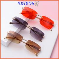 HESONG ผู้หญิงผู้ชาย แว่นตา UV400 แว่นกันแดดทรงสี่เหลี่ยมผืนผ้าไม่มีขอบ ตกแต่งเสือชีต้า เฉดสี แว่นกันแดด Ocean Lens