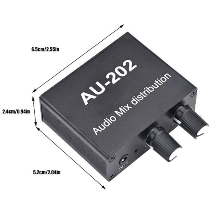 au-202-2-input-2-output-stereo-mixer-audio-distributor-for-headphone-external-power-amp-volume-alone-control