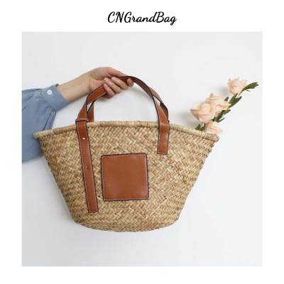 Fashion Designer Women Beach Bag High Quality Straw Bags with PU handle Ladies Summer Raffia Handbag Travel Basket Tote Bag