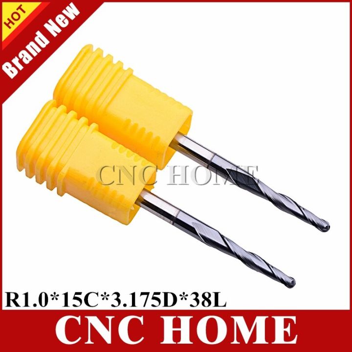 2pc-r0-25-r0-5-r0-75-r1-hrc55-taper-ball-nose-end-mill-tapered-cone-milling-cutter-bits-cnc-woodworking-router-bit-3-175mm-shank