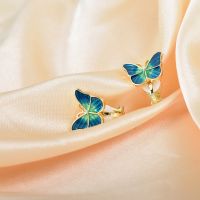 Non Pierced Resin Jewelry Korea Style Butterfly Ear Clip Earrings Cute Gold Color Earcuffs For Women Birthday Party Gift