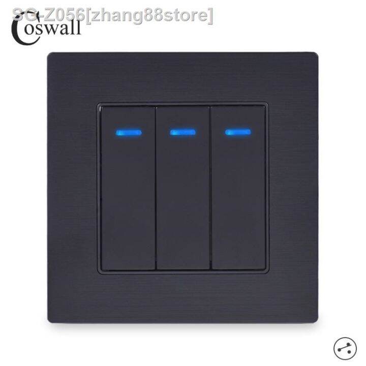 Coswall 3 Gang 2 Way On / Off Wall Light Switch LED Indicator Pass