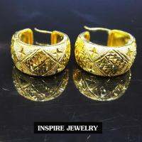 INSPIRE JEWELRY  ต่างหูห่วงทองตัดลายหน้าใหญ่ สวยงาม ใส่ถอดง่าย หน้ากว้าง1.2cm วงในขนาด 1.5x1.5cm ใส่ได้กับเสื้อผ้าชุดแบบ ของขวัญวันเกิด วันแม่