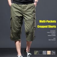 MenS Thin Cotton Cropped Trousers Plus Size Loose Mid-Pants Cargo Shorts