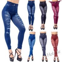 【hot sale】¤ D19 women leggings imitation denim pants fashion casual leggings pants hip lifting elastic imitation jeans pants leggings