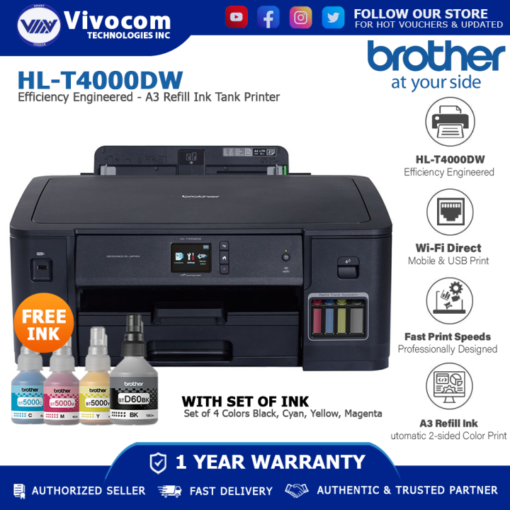 Brother HL-T4000DW Ink Tank Printer Efficiency Engineered - A3 Refill ...