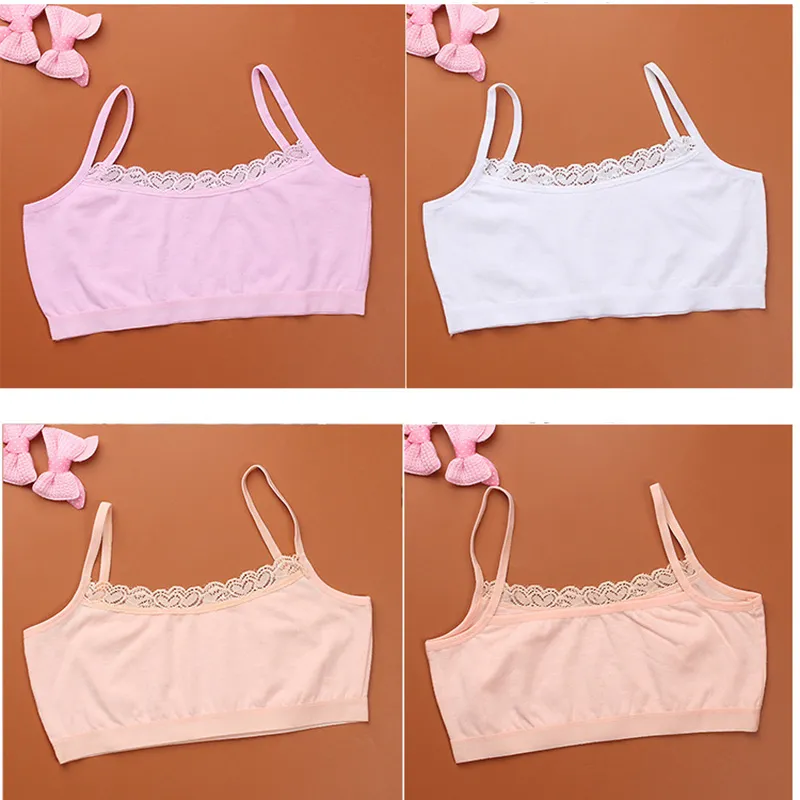 Sonkpuel 4pcs/lot Children's Girl Bra Hipster Cotton Teens Teenage  Underwear summer Kids Lace vest Young 6-12 Years