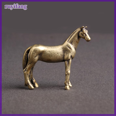 ruyifang โบราณทองเหลืองที่เป็นของแข็งยาวตุ๊กตาม้า miniatures ฮวงจุ้ยเครื่องประดับทองแดง Zodiac สัตว์ขนาดเล็กตกแต่งโต๊ะงานฝีมือ