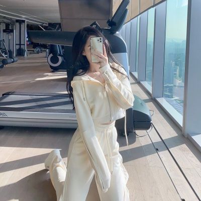 Womens Tracksuit Set Sports Leisure Sweater Suit Trend 2022 New Fashion Solid Hooded Korean Loose Slim Two-Piece Sportswear