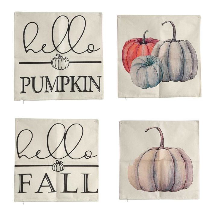 Fall Decor Throw Pillow Covers 18x18 Set of 4, Hello Autumn Pumpkin Black