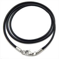 Black Leather Wax Cord 1-3mm Rope Chain Choker Necklace Stainless Steel Lobster Clasp for Pendant DIY Cords Jewelry Findings