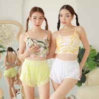 Leaves long bra plus shorts sporty set - ชุดออกกำลังกาย