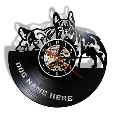 French Bulldog Couple Wall Art Home Decor Wall Clock Made Of Vinyl Record Modern Puppy Dog Wall Clock Dog Breed Dog Owners Gift