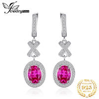 JewelryPalace 3.5ct Oval Created Pink Sapphire 925 Sterling Silver Halo Dangle Drop Earrings for Woman Gemstone Fine Jewelry