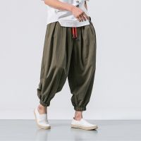 [COD] Chinese style linen mens trousers and loose large size fat casual harem bundle feet 32