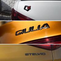 ป้ายสัญลักษณ์รูปตัวอักษร STELVIO Gulia Q4 Q2สีดำสติกเกอร์รถสำหรับอัลฟาโรเมโอกีเลียอุปกรณ์เสริมการตกแต่งภายนอก