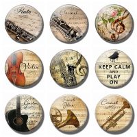 卐☁ Flute and Music 30MM Glass Refrigerator Magnets violin Saxophone guitar Musical notes Magnetic Stickers for Fridge Musician gift