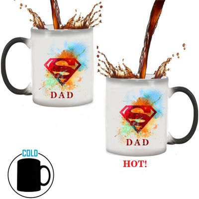Super Dad Mug 350ml Superhero Color Changing Mug Ceramic Coffee Cup for Father Birthday Gift