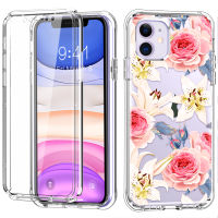 เข้ากันได้กับiPhone 11 Caseพร้อมตัวป้องกันหน้าจอในตัว,ดอกไม้หินอ่อนแบบเต็มร่างกายป้องกันการดูดซับแรงกระแทกกันชนครอบคลุมกรณีสำหรับApple iPhone 11 (2019 Release,6.1 นิ้ว)