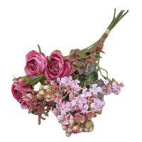 Luxury Retro Wild Roses with Grass Dried Looking Special Flower Bouquet Wedding Photography Props Flores Artificiales