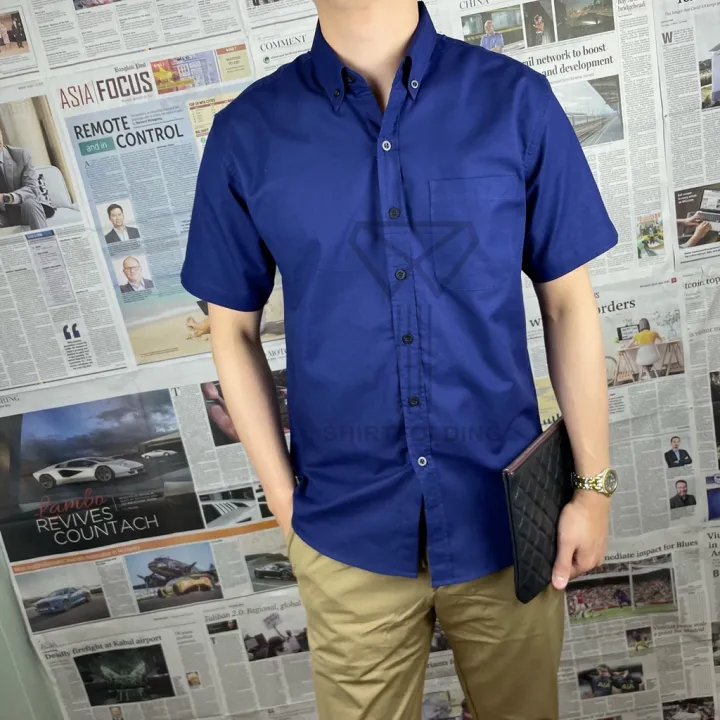 shirtfolding-เสื้อเชิ้ต-แขนสั้นคอปก-สีกรม-กระดุมดำ